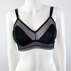 Victoria's Secret Black Lace Wireless Bra with Mesh Trim Size L Gothic Sexy